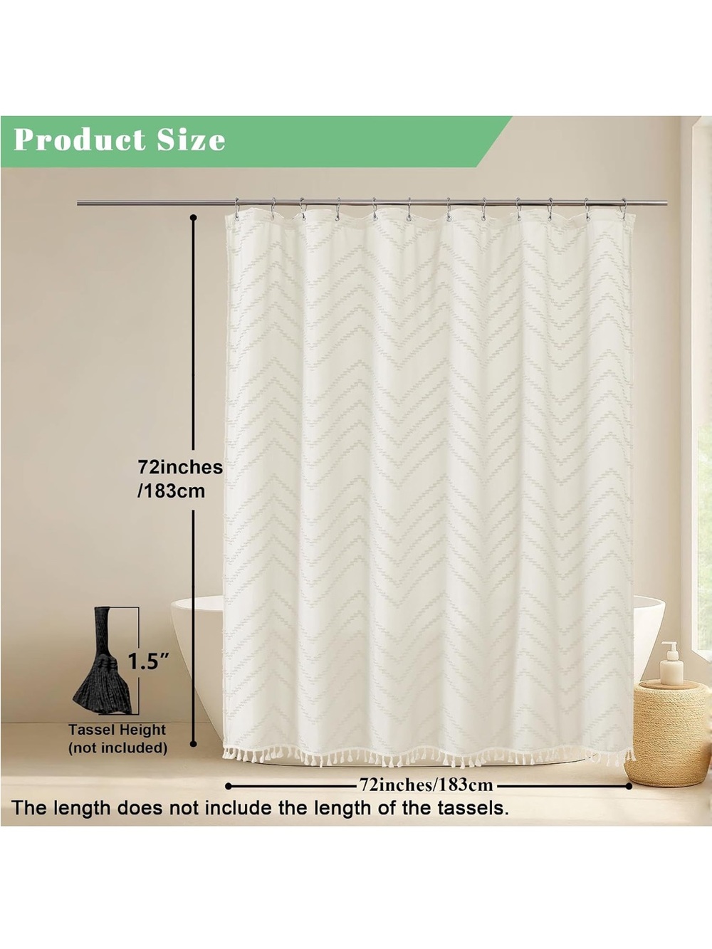 Tassel Chevron Cream Shower Curtain – Unbranded - Picture 2 of 5